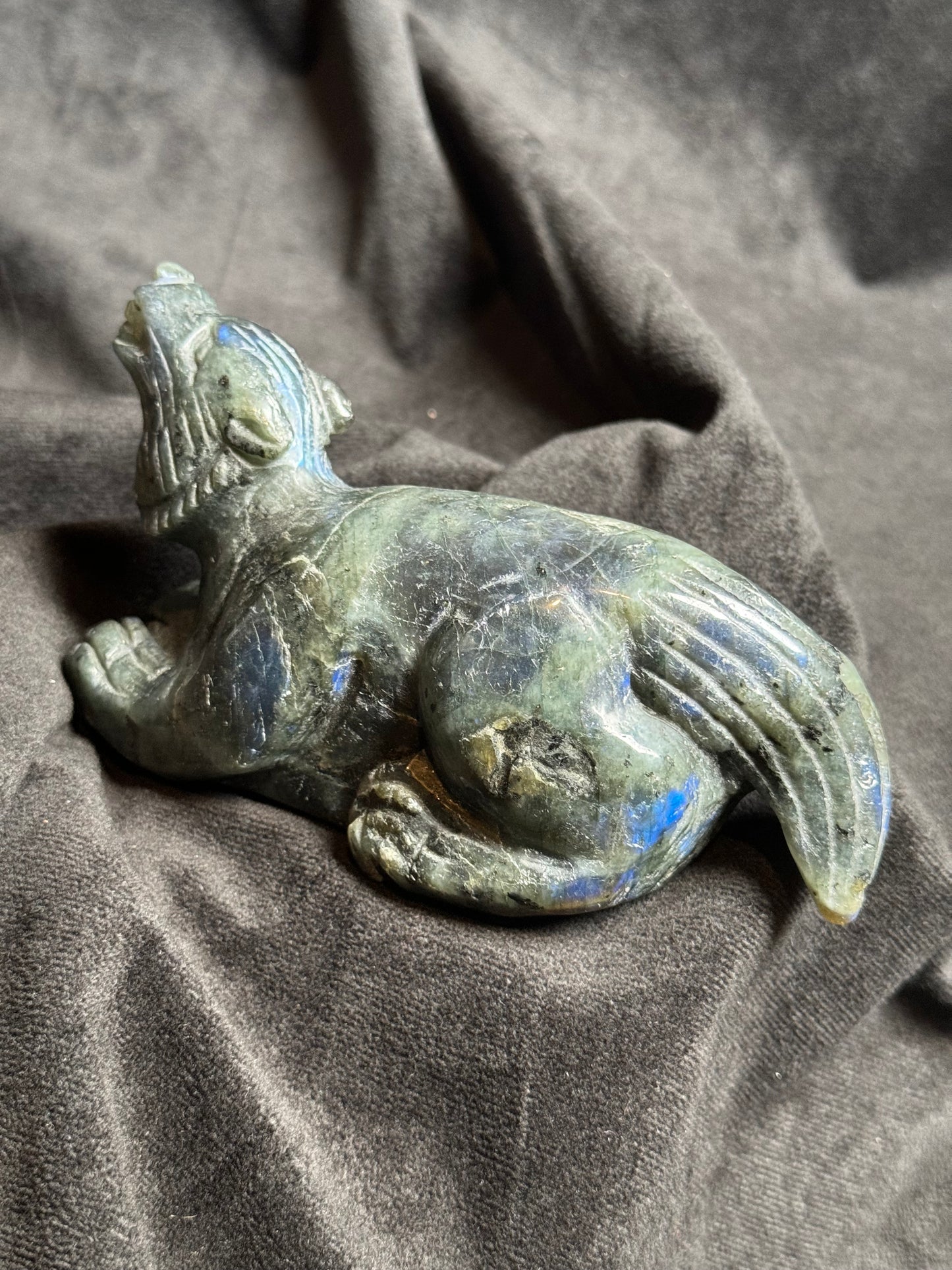Labradorite Wolf Carving