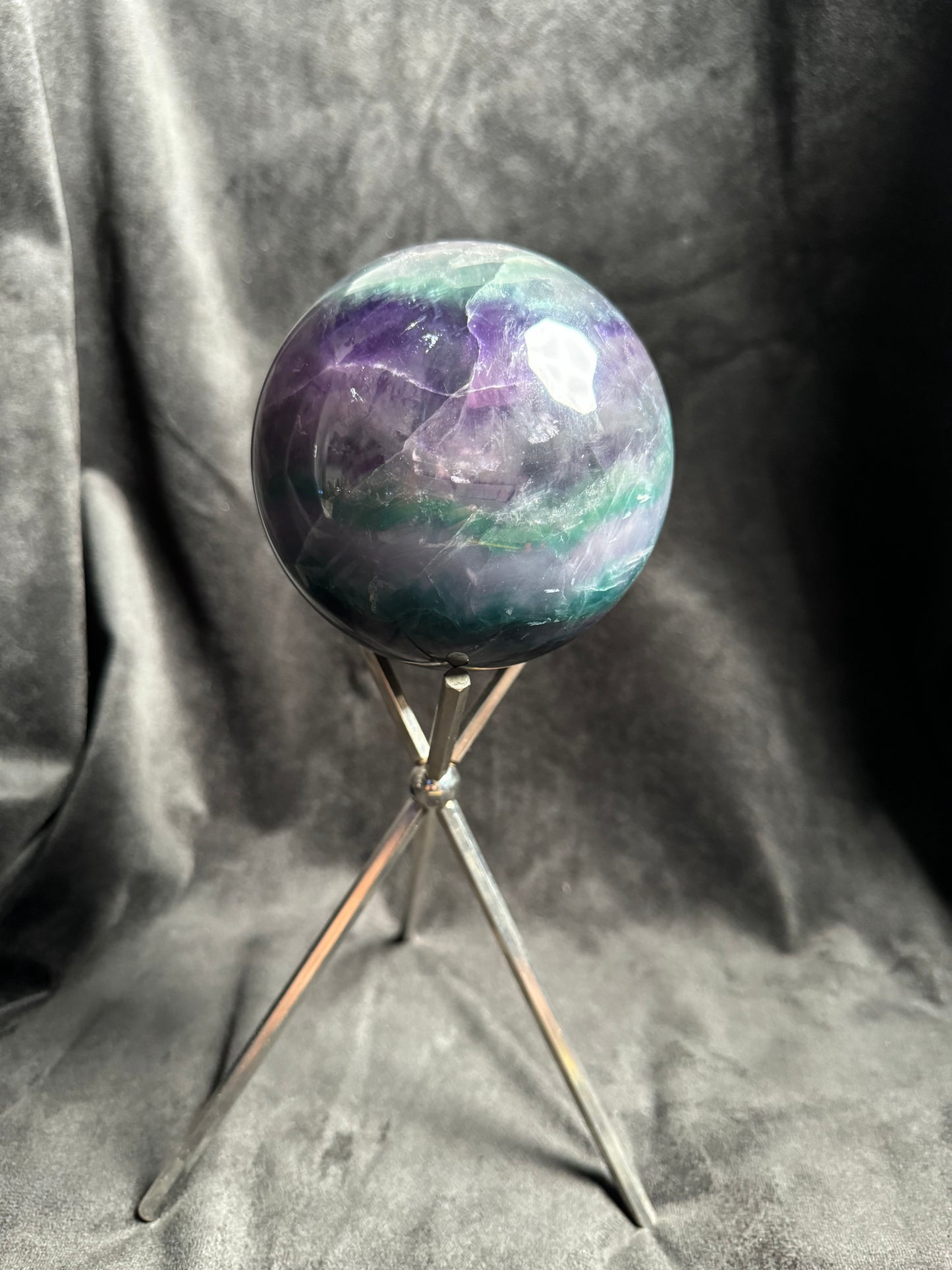 Fluorite Sphere on Tripod Stand