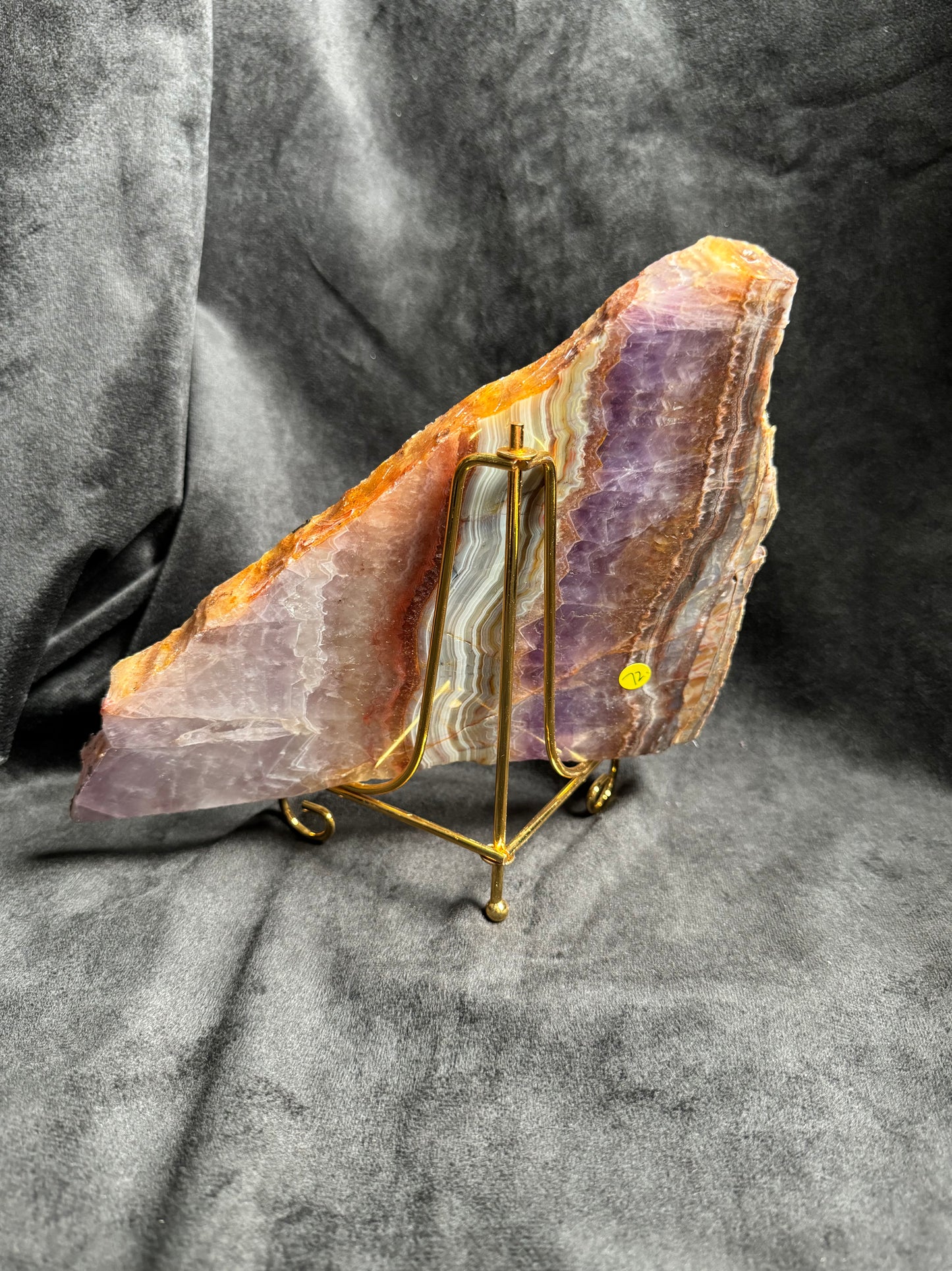 Crazy Lace Amethyst Slab on Golden Stand