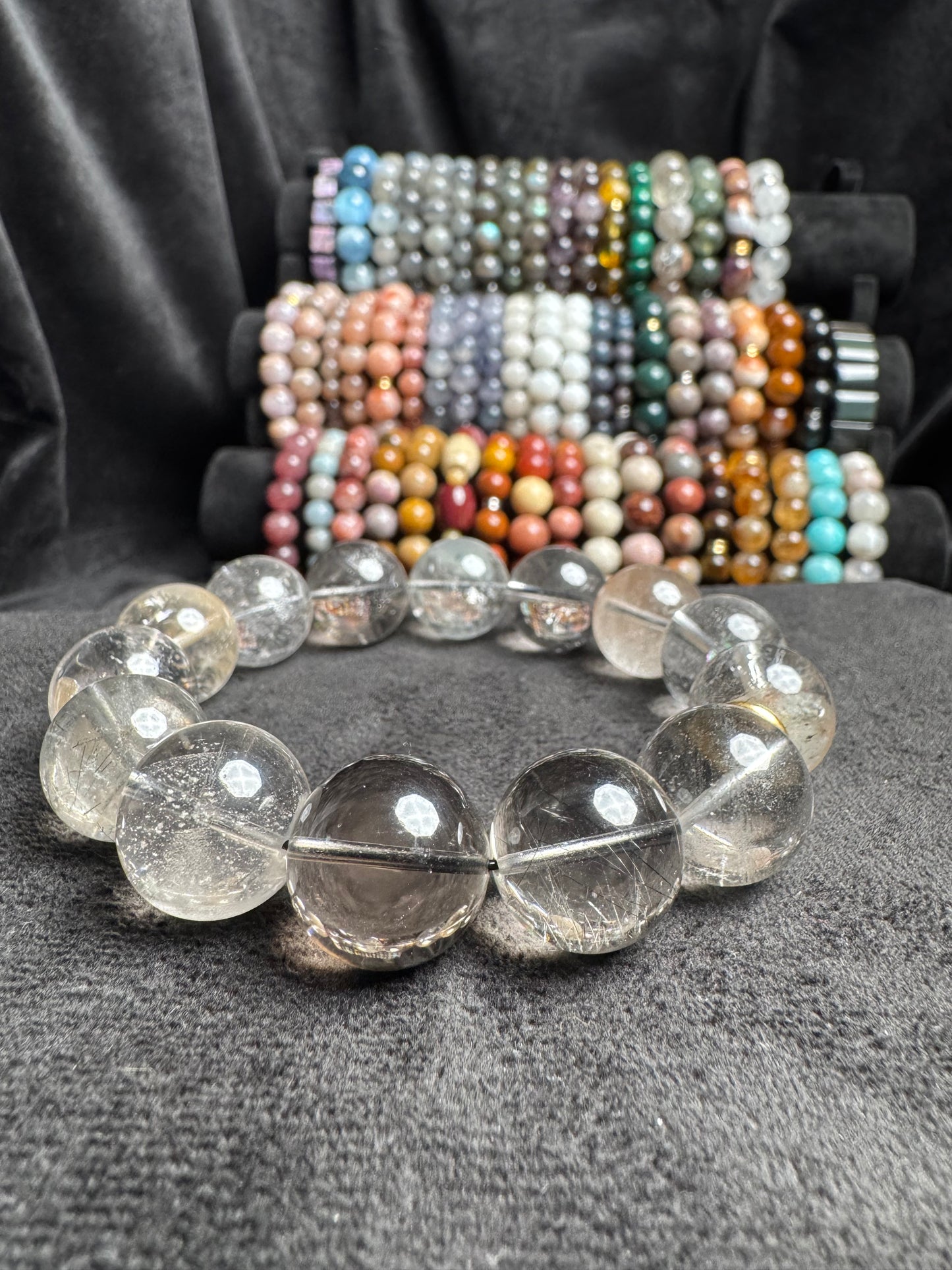 Quartz Bracelet with Silver and Black Rutile Inclusions