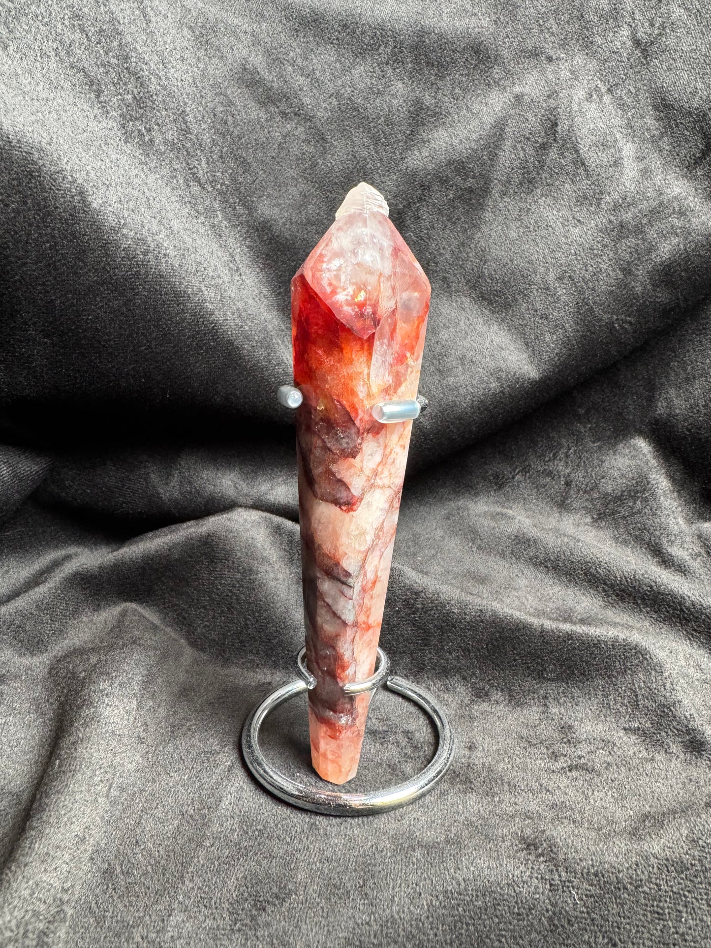 Fire Quartz Wand with Metal Stand