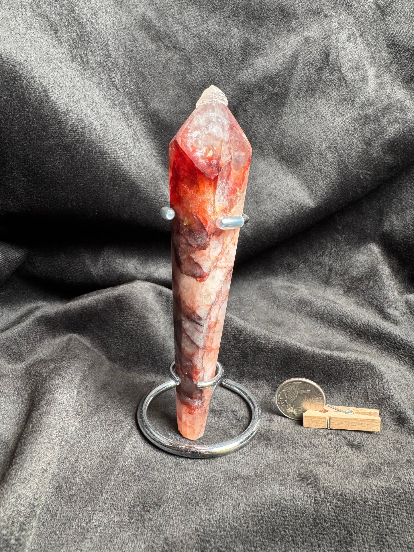 Fire Quartz Wand with Metal Stand