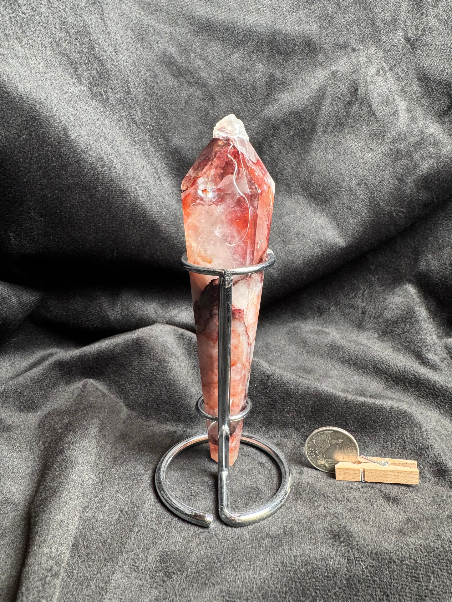 Fire Quartz Wand with Metal Stand