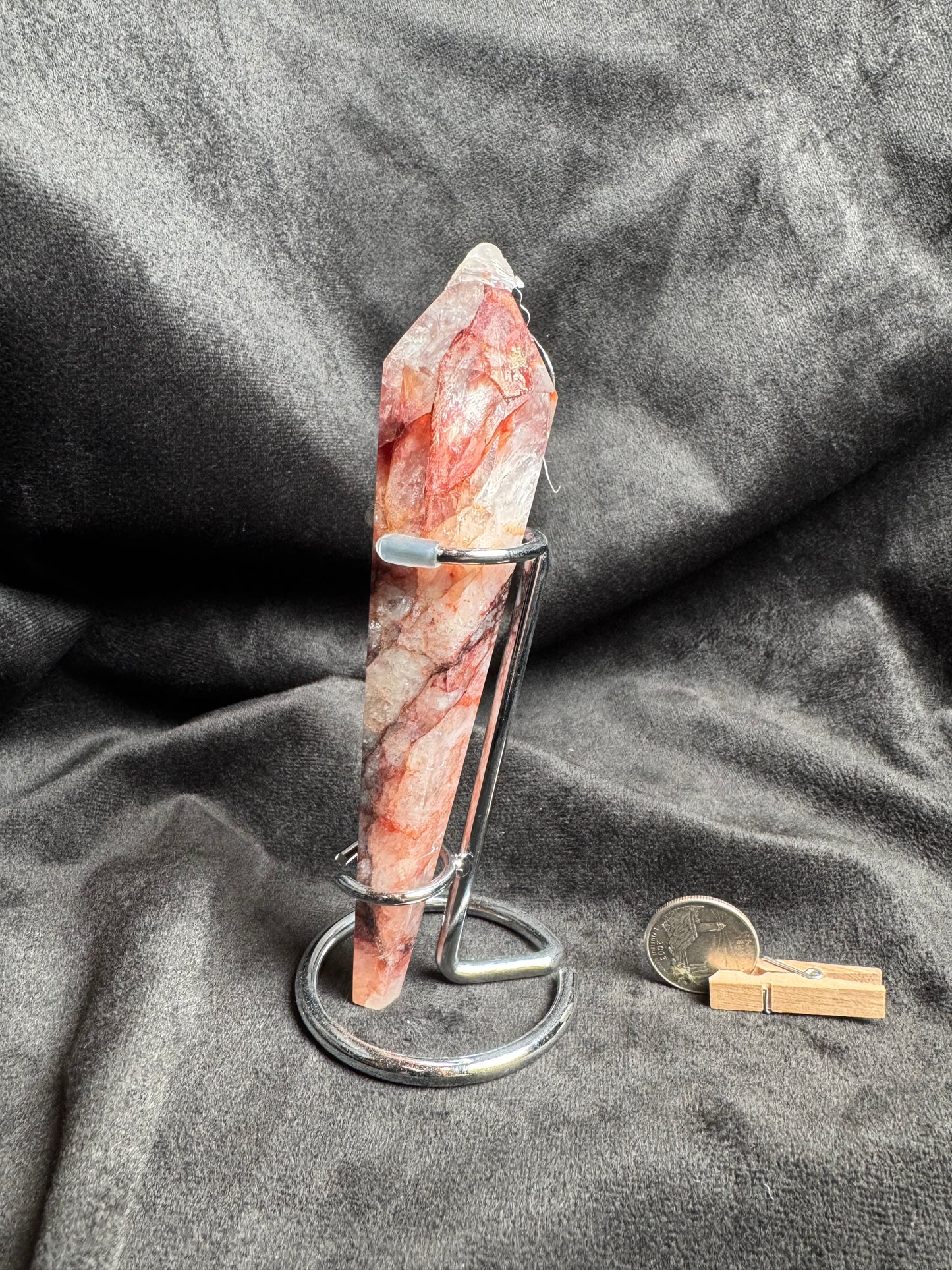 Fire Quartz Wand with Metal Stand