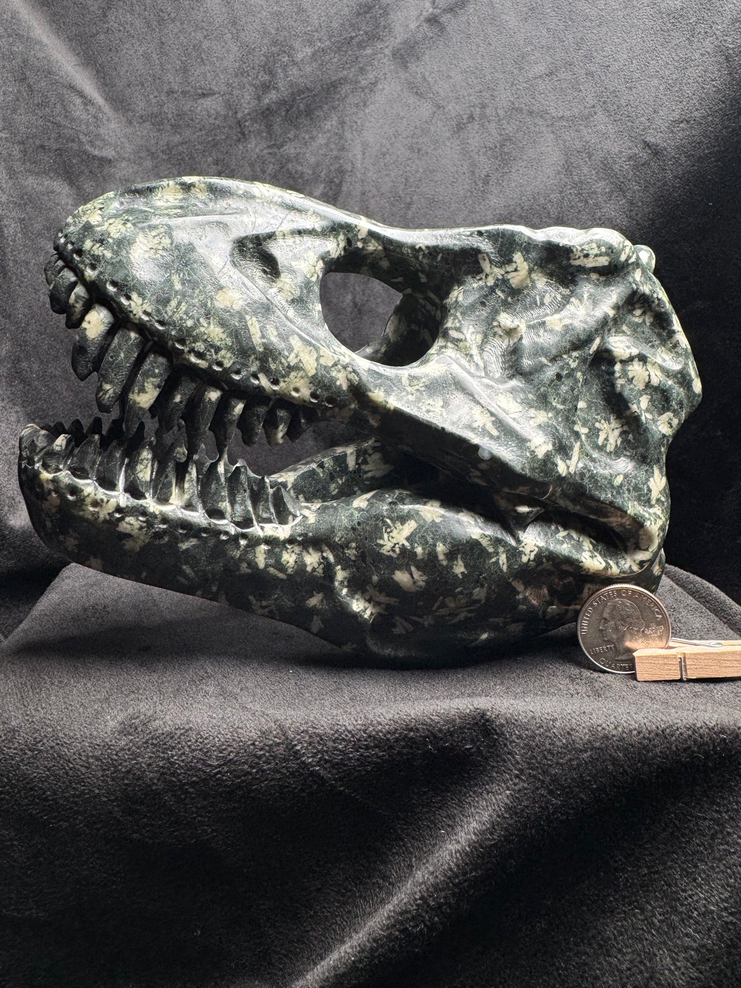 T. Rex Slull Carving (Feldspar in Andesite)