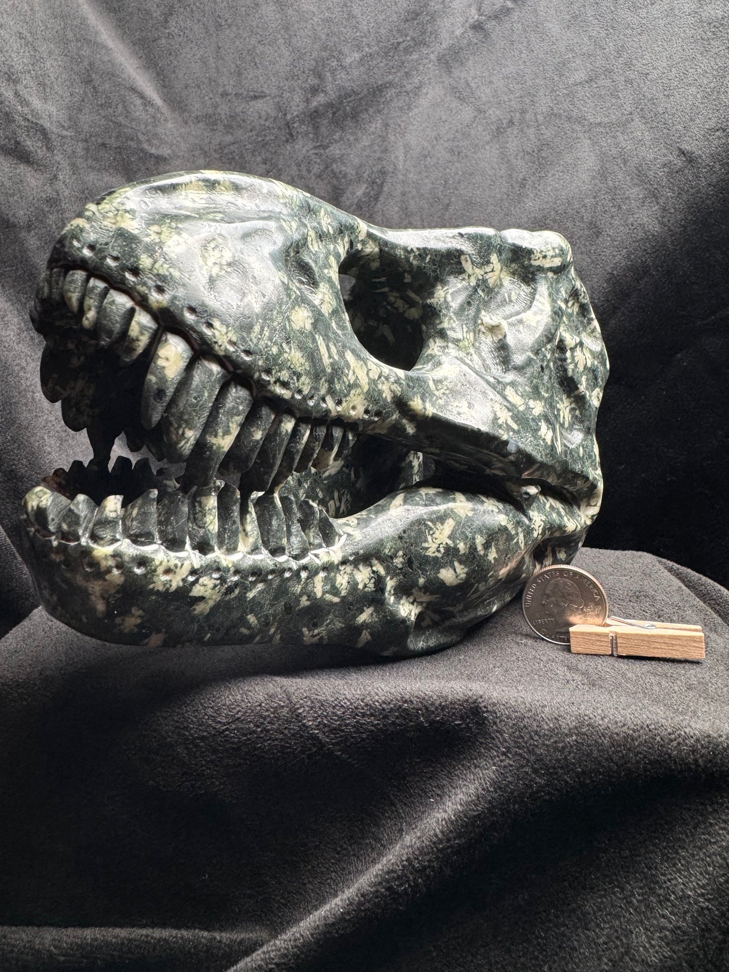 T. Rex Slull Carving (Feldspar in Andesite)