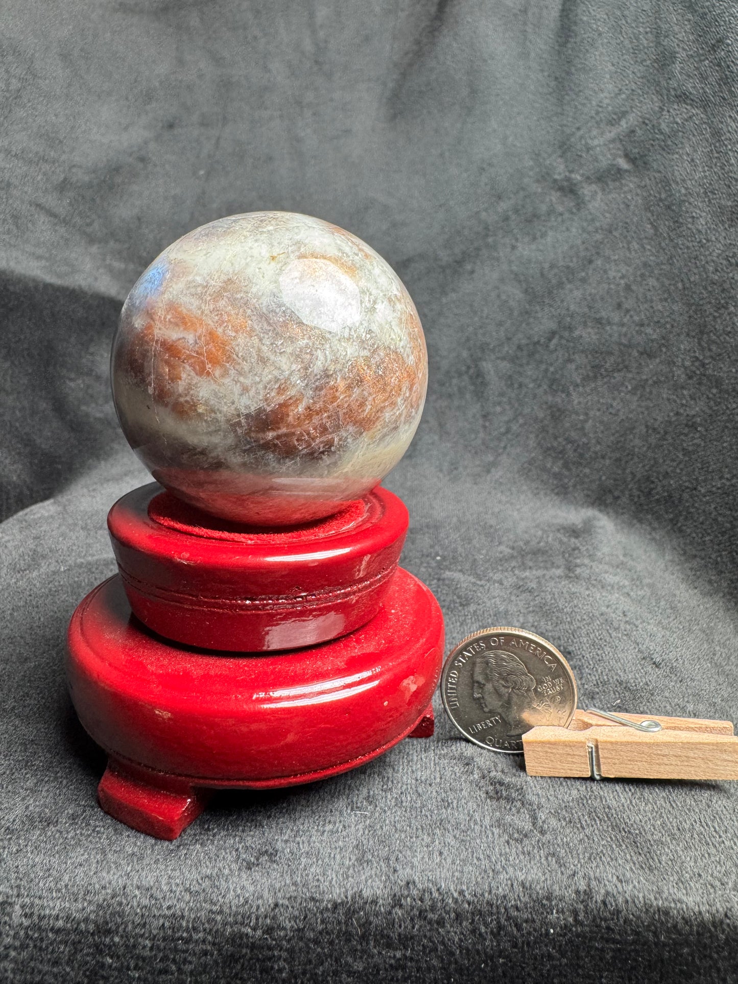 Moonstone Sphere with blue silver and gold flash