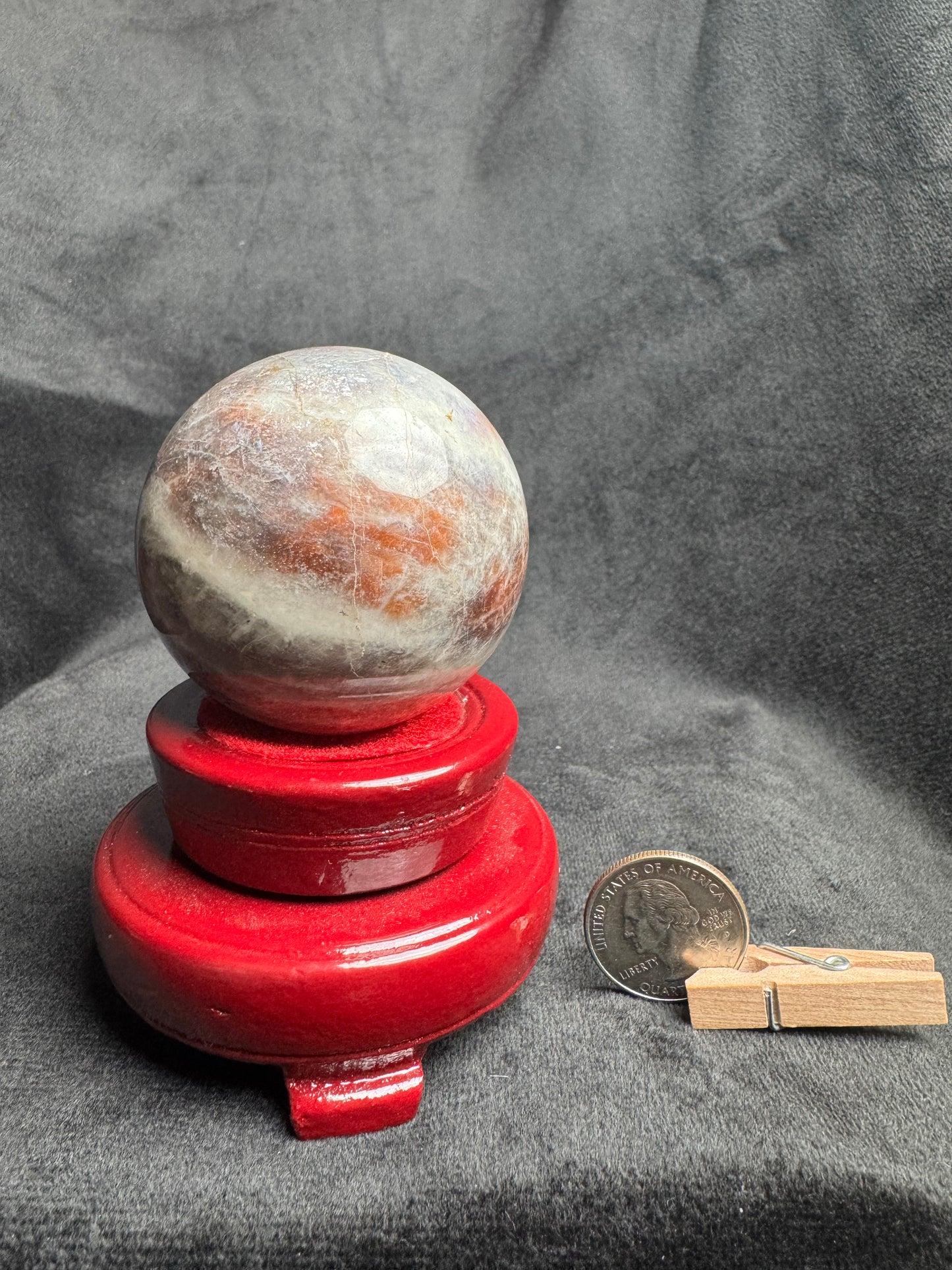 Moonstone Sphere with blue silver and gold flash