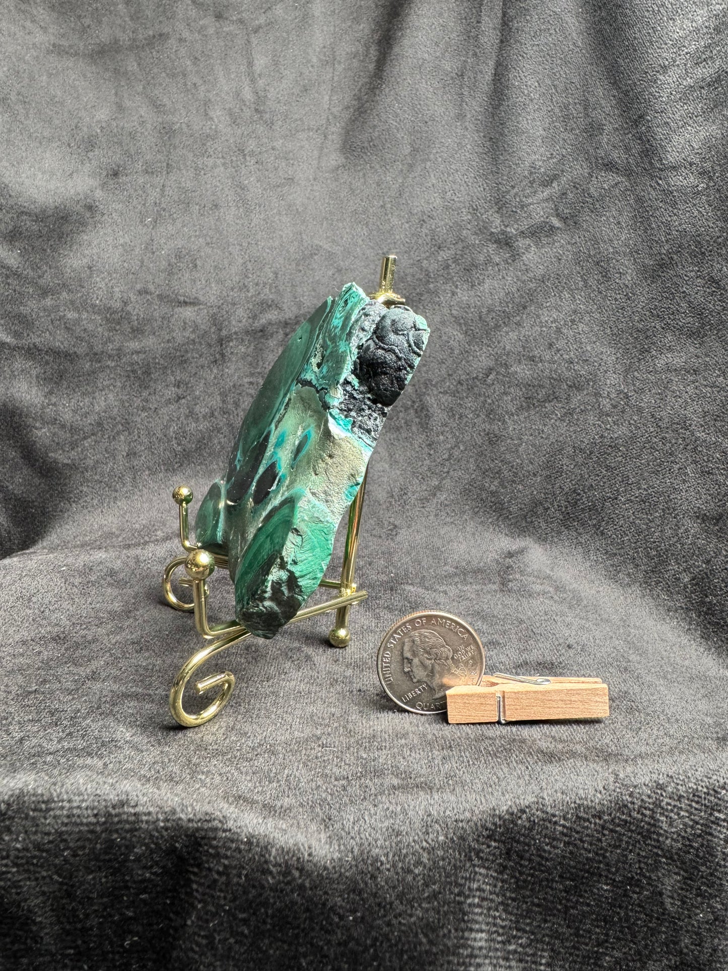 Malachite and Chrysocolla Slab on Metal Stand
