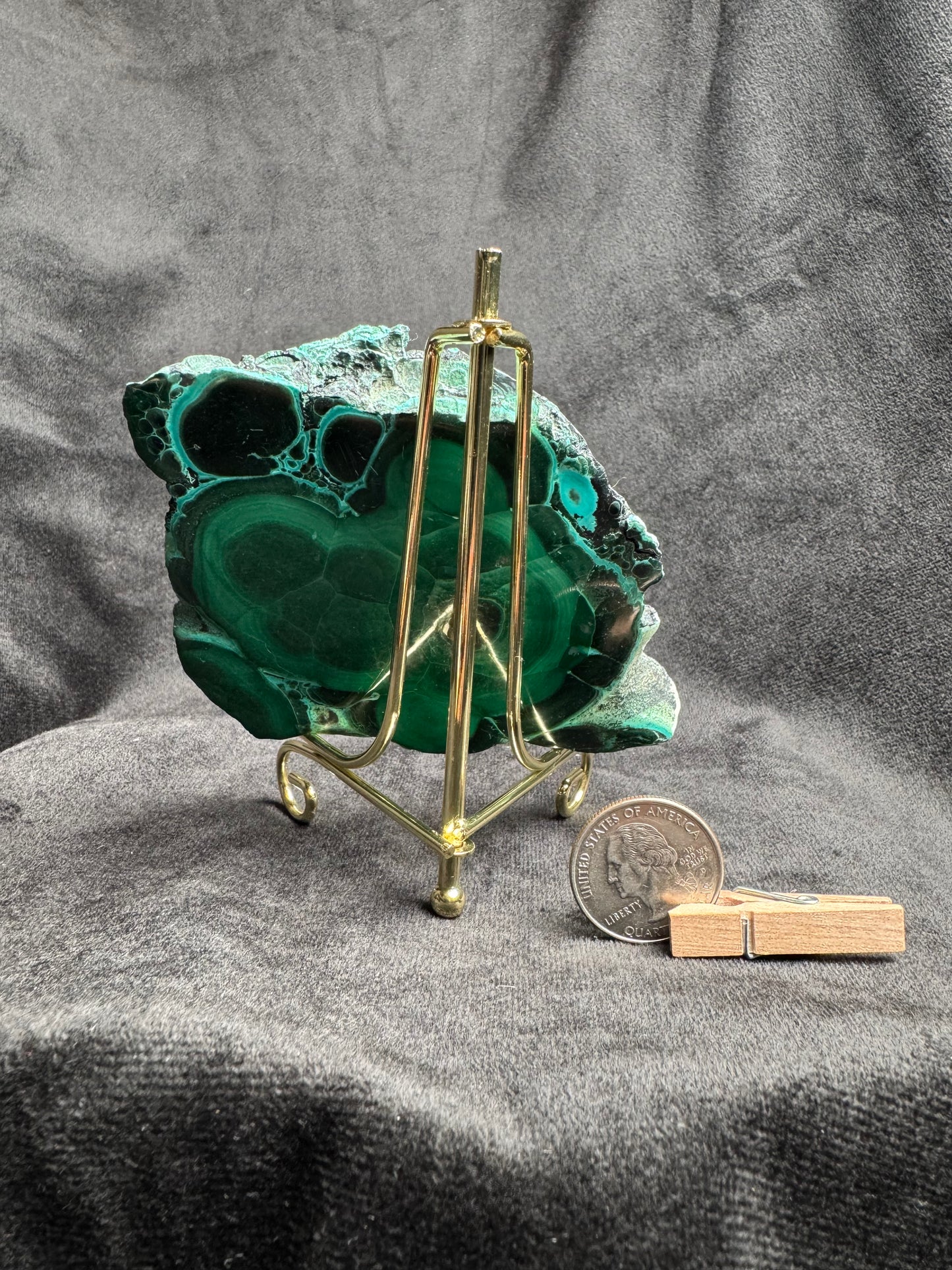 Malachite and Chrysocolla Slab on Metal Stand