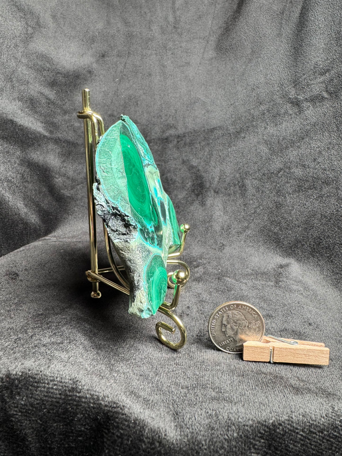 Malachite and Chrysocolla Slab on Metal Stand