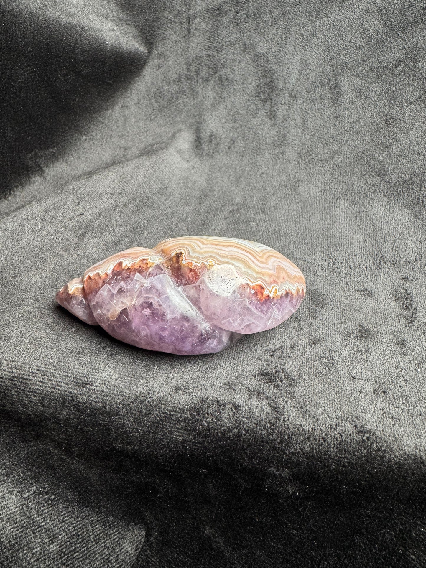 Crazy Lace Amethyst Shell Carving