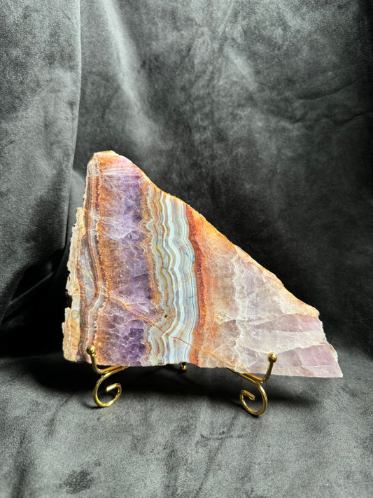 Crazy Lace Amethyst Slab on Golden Stand