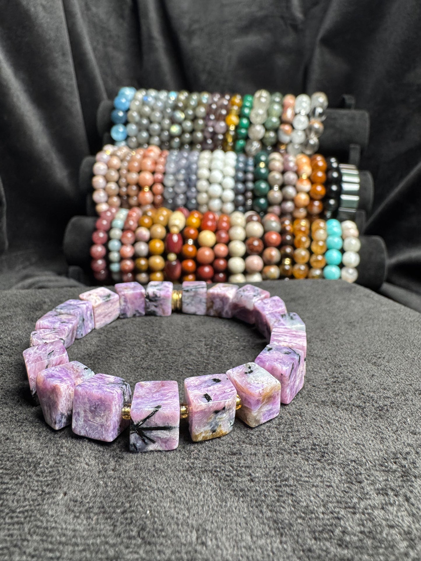 Charoite Square Bead Bracelet