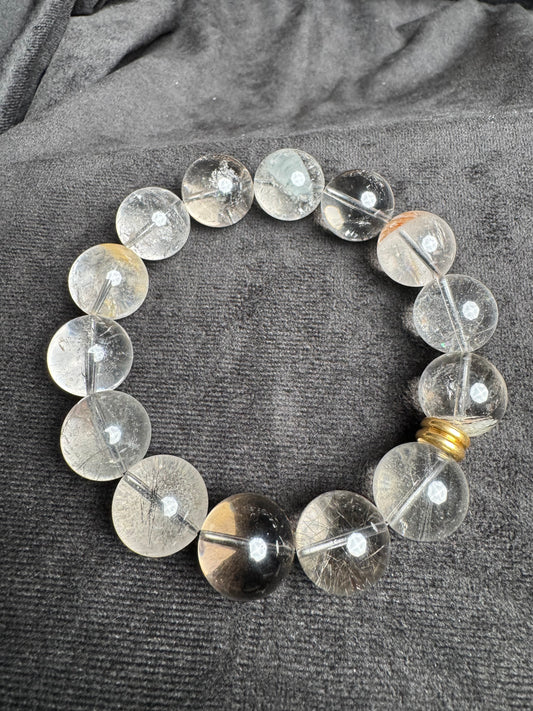 Quartz Bracelet with Silver and Black Rutile Inclusions