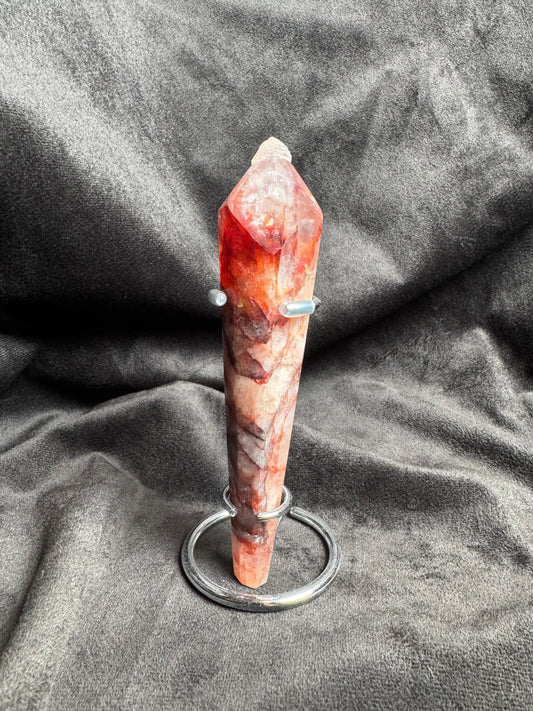 Fire Quartz Wand with Metal Stand