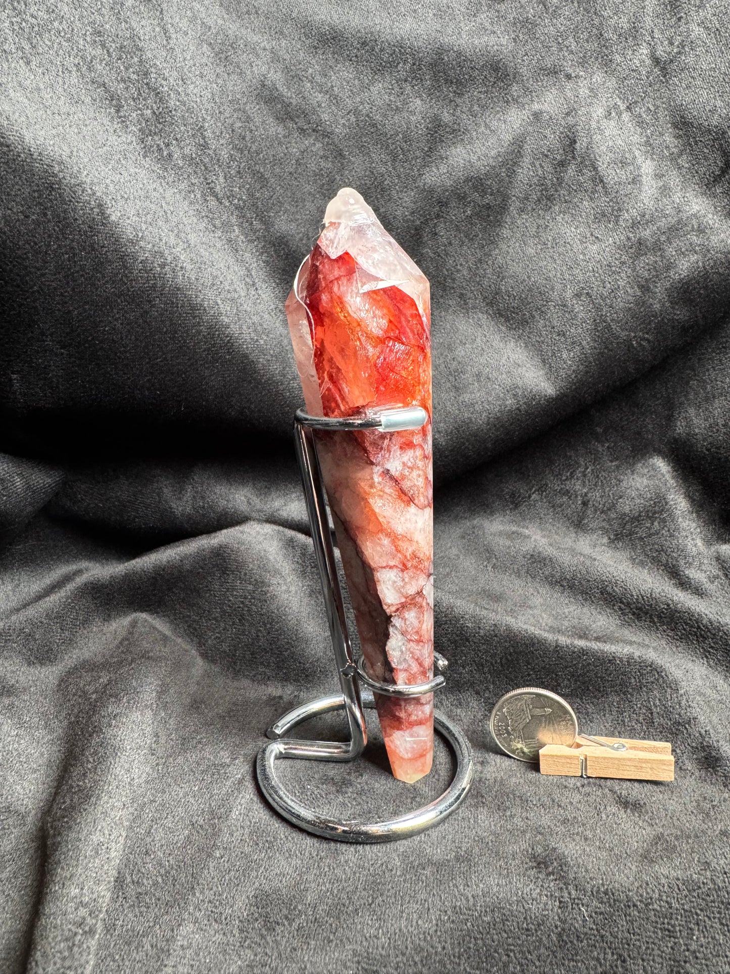 Fire Quartz Wand with Metal Stand