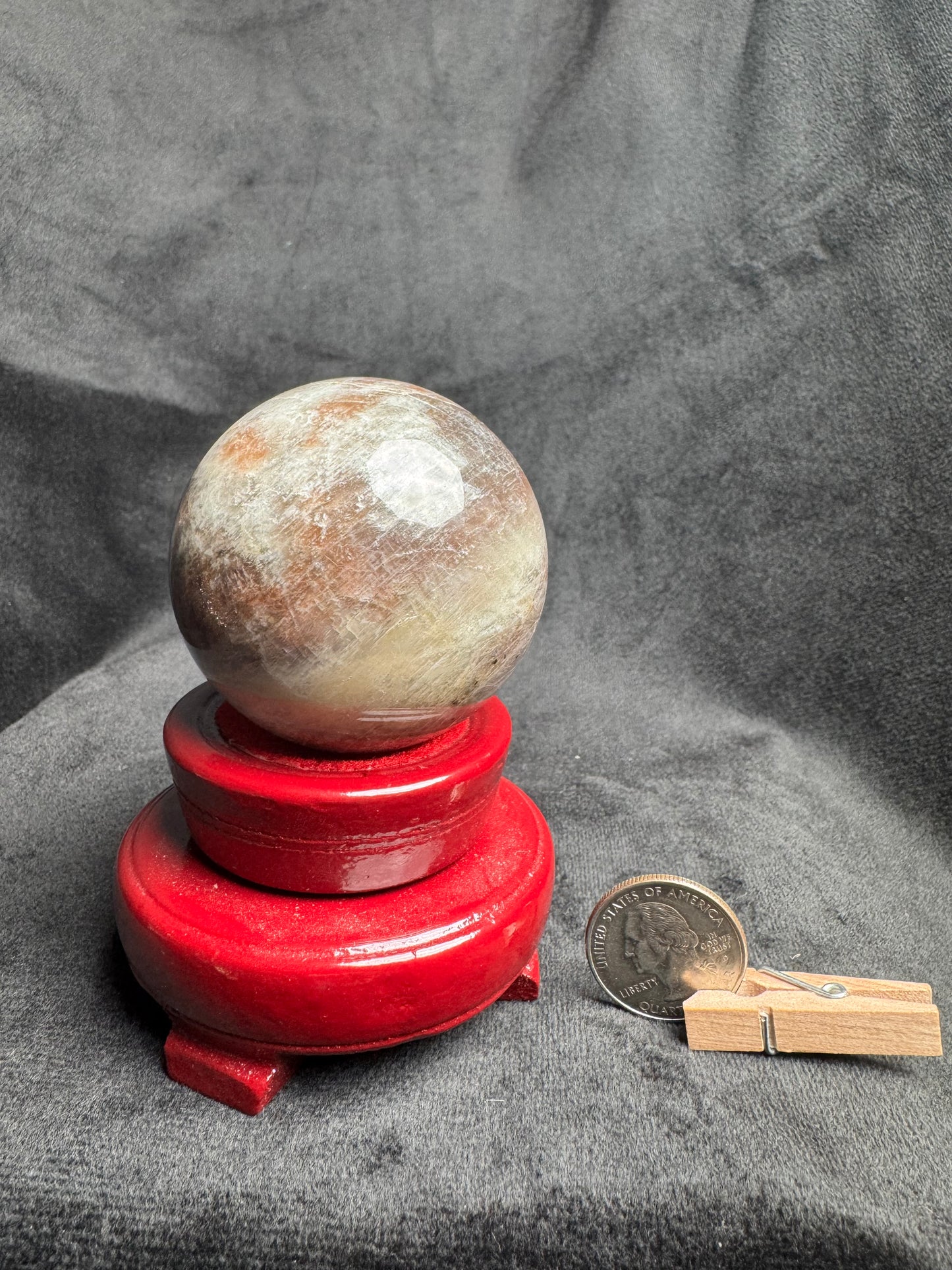 Moonstone Sphere with blue silver and gold flash