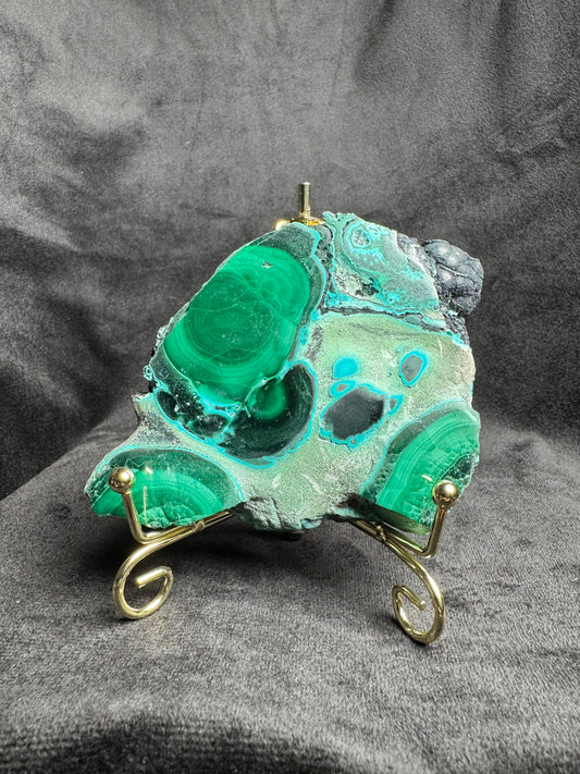 Malachite and Chrysocolla Slab on Metal Stand